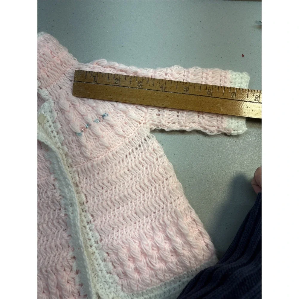 VTG  Handmade in Korea Baby Sweater Pink 100% Acrylic Buttons Collar